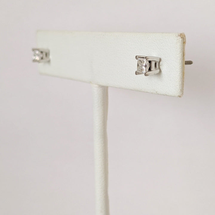 14K WHITE .48 CARAT TOTAL WEIGHT SI2 G DIAMOND PRINCESS CUT (2) ESTATE STUD EARRINGS 0.9 GRAMS