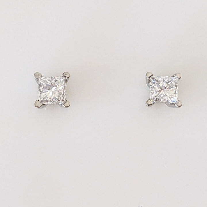 14K WHITE .48 CARAT TOTAL WEIGHT SI2 G DIAMOND PRINCESS CUT (2) ESTATE STUD EARRINGS 0.9 GRAMS