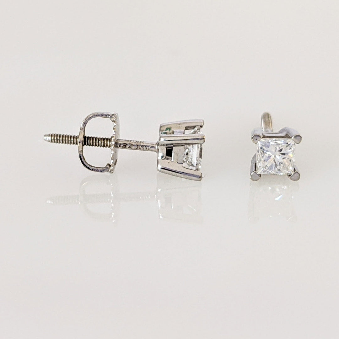 14K WHITE .48 CARAT TOTAL WEIGHT SI2 G DIAMOND PRINCESS CUT (2) ESTATE STUD EARRINGS 0.9 GRAMS