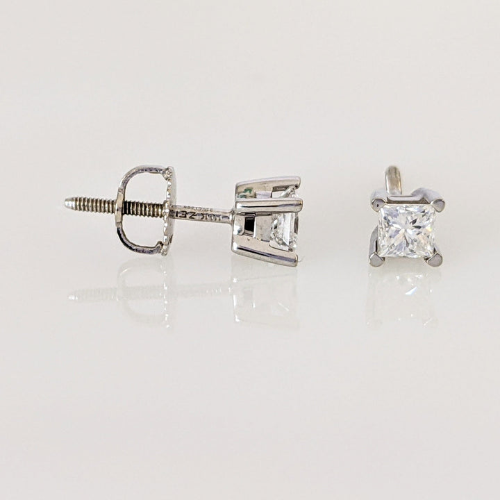 14K WHITE .48 CARAT TOTAL WEIGHT SI2 G DIAMOND PRINCESS CUT (2) ESTATE STUD EARRINGS 0.9 GRAMS