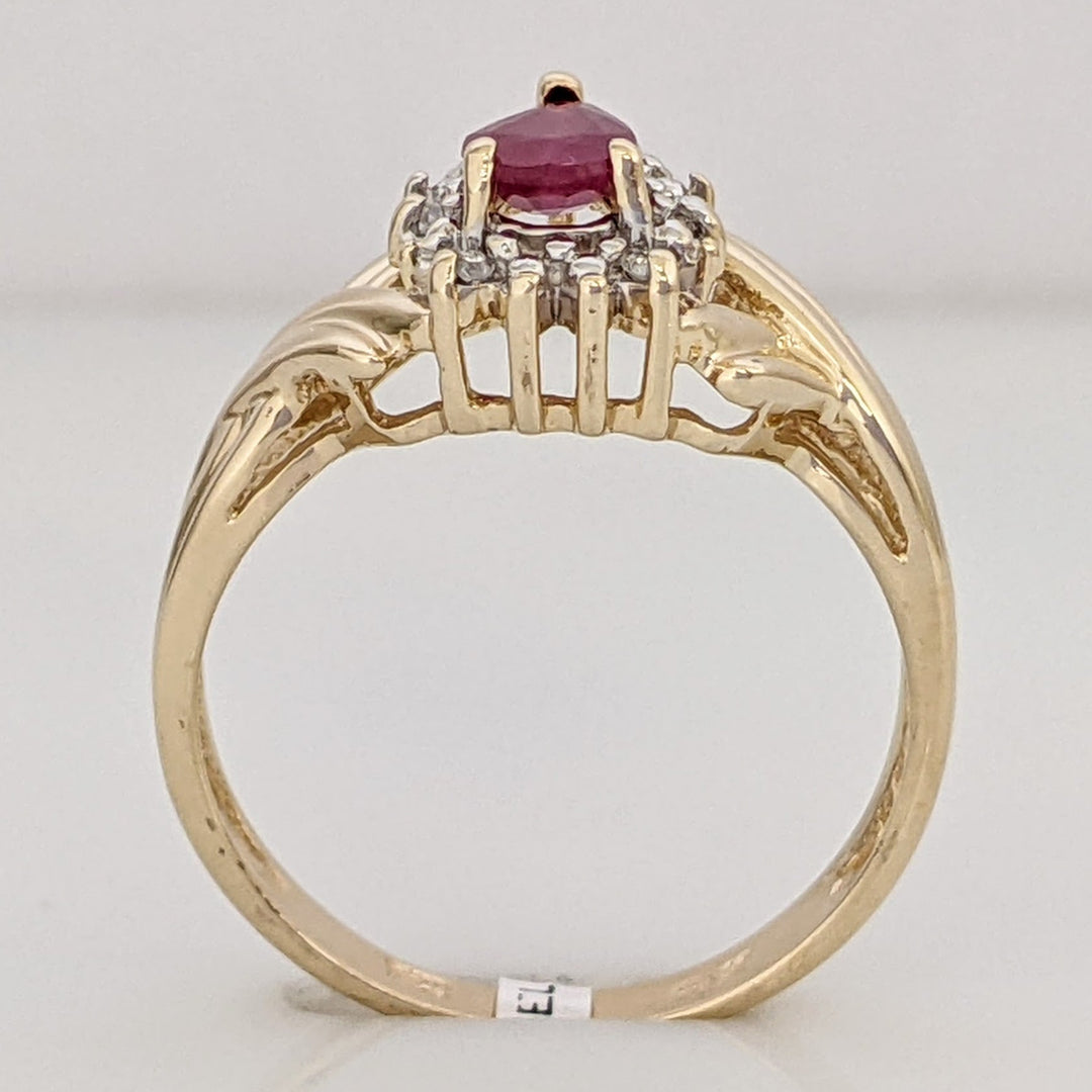 14K LAB-CREATED RUBY PEAR 4X6 WITH (12) MELEE ESTATE RING 2.7 GRAMS