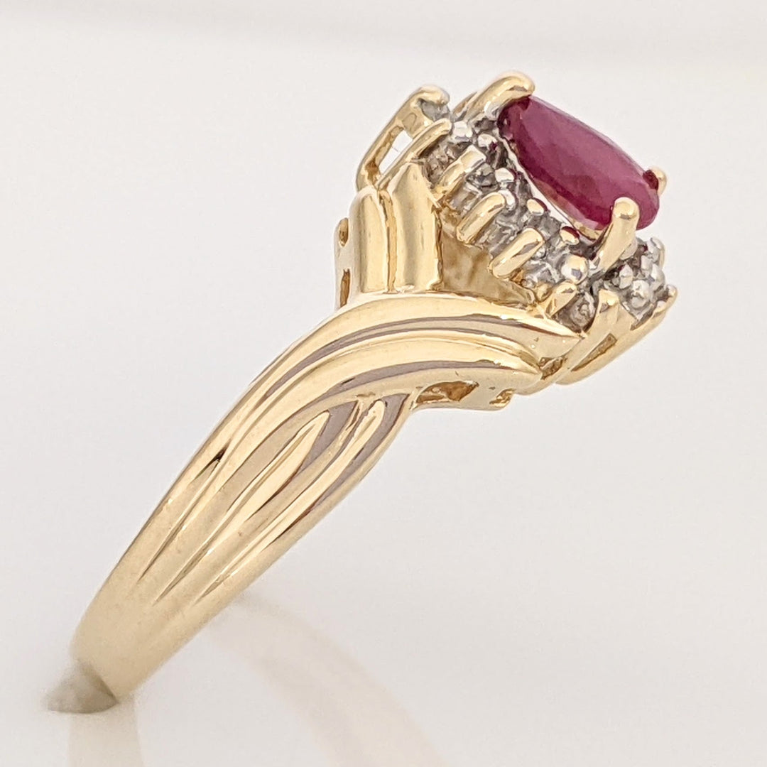 14K LAB-CREATED RUBY PEAR 4X6 WITH (12) MELEE ESTATE RING 2.7 GRAMS