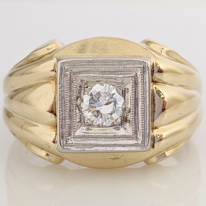 14K TWO-TONE .33 CARAT TOTAL VS1 H DIAMOND ROUND BOX TOP ESTATE RING 9.0 GRAMS