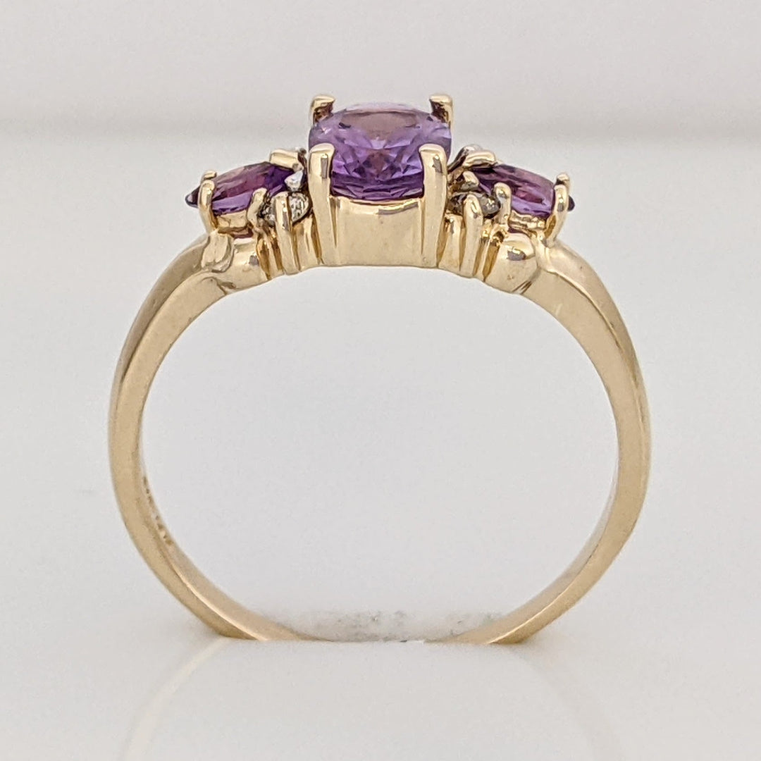 14K AMETHYST OVAL 5X7 WITH (2) MARQUISE AND MELEE ESTATE RING 2.4 GRAMS