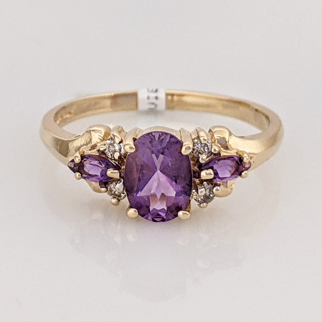 14K AMETHYST OVAL 5X7 WITH (2) MARQUISE AND MELEE ESTATE RING 2.4 GRAMS