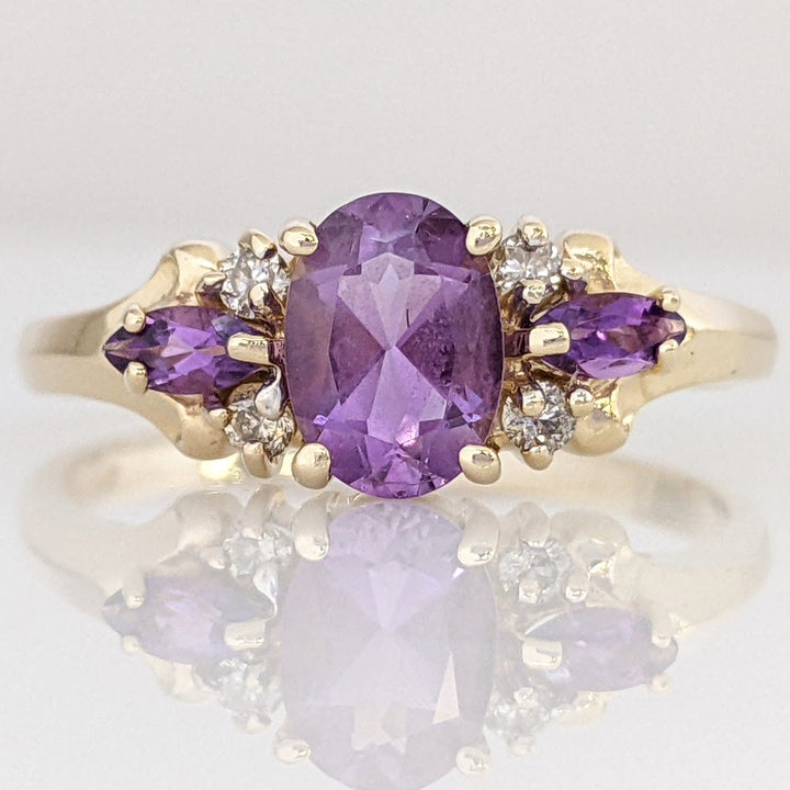 14K AMETHYST OVAL 5X7 WITH (2) MARQUISE AND MELEE ESTATE RING 2.4 GRAMS