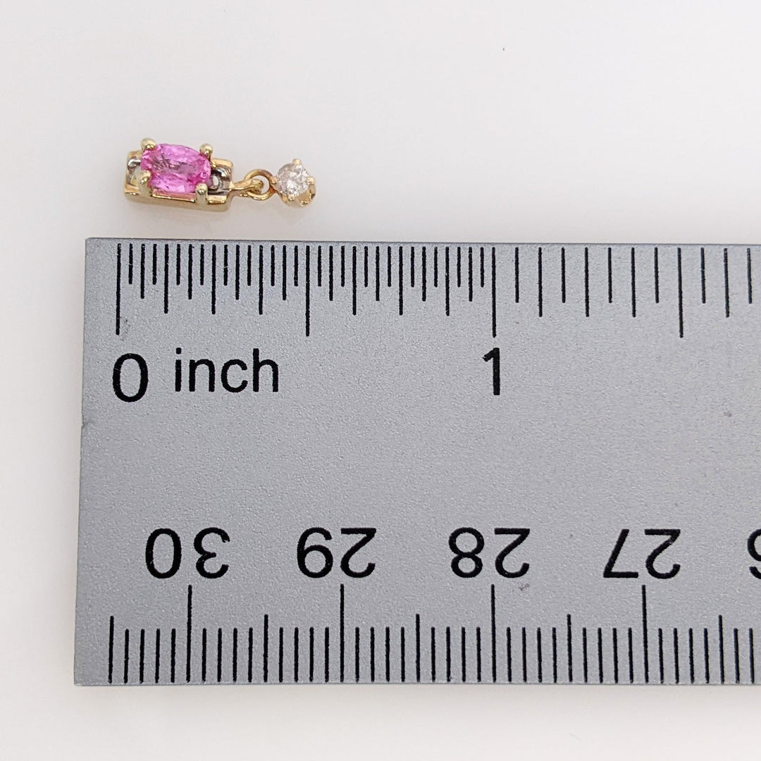 10K LAB-CREATED PINK SAPPHIRE OVAL 3X5 WITH .08 DIAMOND TOTAL WEIGHT DANGLE ESTATE EARRINGS 1.6 GRAMS