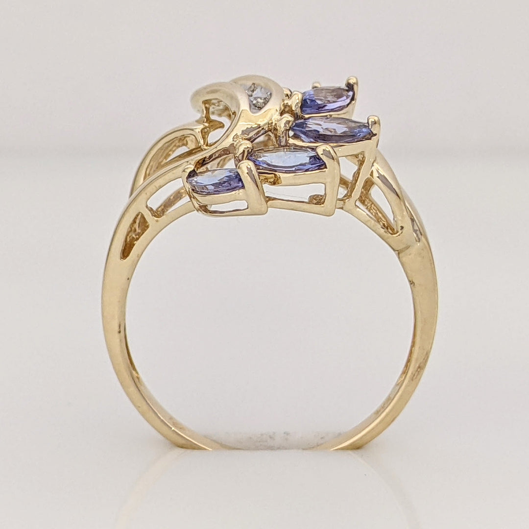 14K IOLITE MARQUISE (6) 3X4 WITH (4) MELEE ESTATE RING 2.8 GRAMS