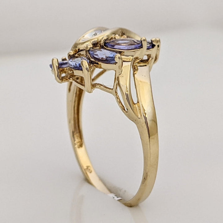 14K IOLITE MARQUISE (6) 3X4 WITH (4) MELEE ESTATE RING 2.8 GRAMS