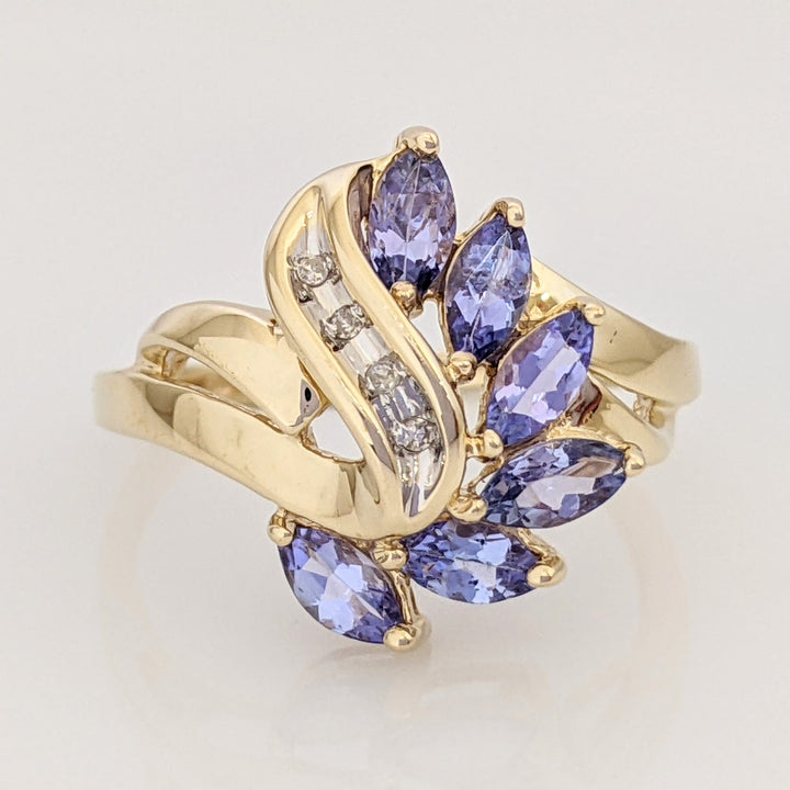 14K IOLITE MARQUISE (6) 3X4 WITH (4) MELEE ESTATE RING 2.8 GRAMS