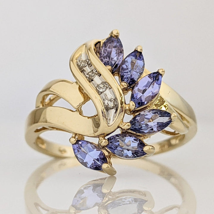 14K IOLITE MARQUISE (6) 3X4 WITH (4) MELEE ESTATE RING 2.8 GRAMS