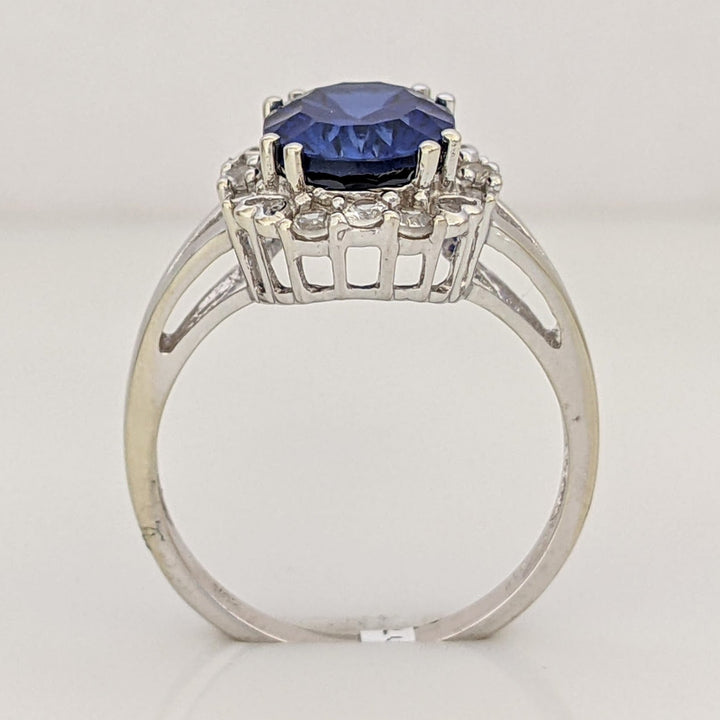 10K WHITE LAB-CREATED SAPPHIRE OVAL 8X10 WITH WHITE SAPPHIRE ESTATE RING 3.2 GRAMS