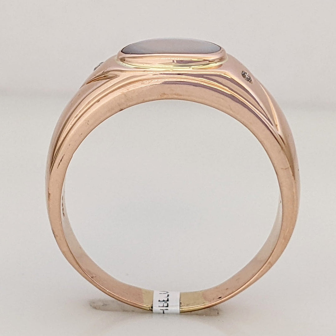 14K ROSE MOTHER OF PEARL OVAL BEZEL WITH (2) BEAD-SET MELEE ESTATE BAND 5.1 GRAMS