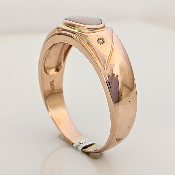 14K ROSE MOTHER OF PEARL OVAL BEZEL WITH (2) BEAD-SET MELEE ESTATE BAND 5.1 GRAMS