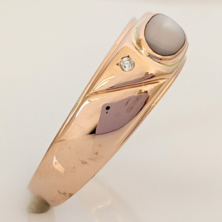 14K ROSE MOTHER OF PEARL OVAL BEZEL WITH (2) BEAD-SET MELEE ESTATE BAND 5.1 GRAMS