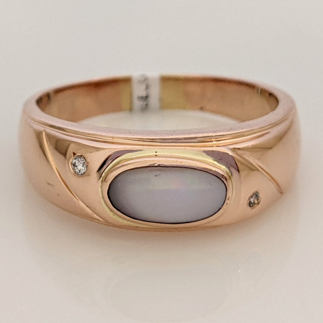 14K ROSE MOTHER OF PEARL OVAL BEZEL WITH (2) BEAD-SET MELEE ESTATE BAND 5.1 GRAMS