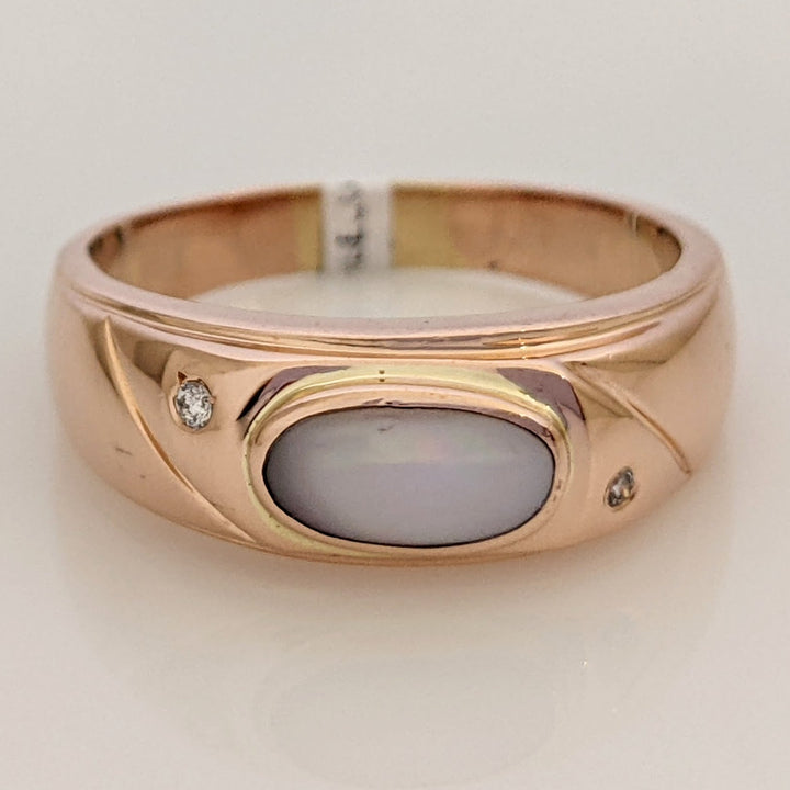 14K ROSE MOTHER OF PEARL OVAL BEZEL WITH (2) BEAD-SET MELEE ESTATE BAND 5.1 GRAMS