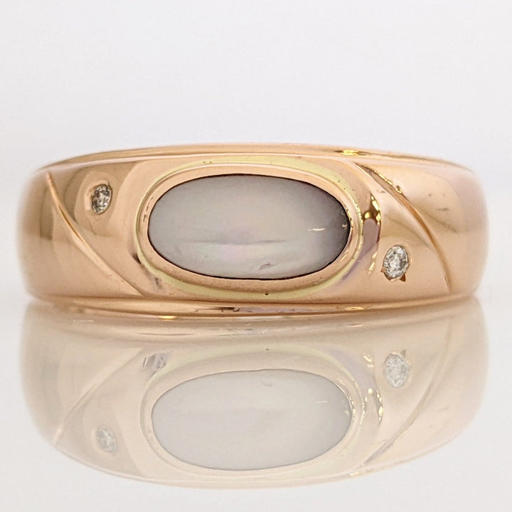 14K ROSE MOTHER OF PEARL OVAL BEZEL WITH (2) BEAD-SET MELEE ESTATE BAND 5.1 GRAMS