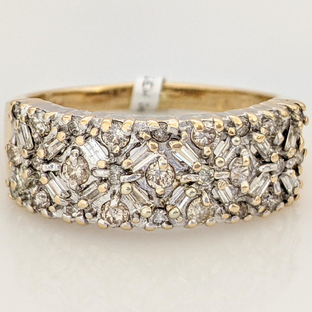 14K 1.00 CARAT TOTAL WEIGHT I1 H DIAMOND ROUND (28) BAGUETTE (16) ESTATE BAND 5.9 GRAMS