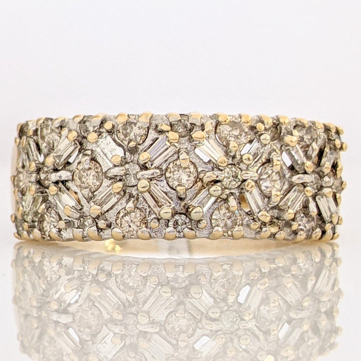 14K 1.00 CARAT TOTAL WEIGHT I1 H DIAMOND ROUND (28) BAGUETTE (16) ESTATE BAND 5.9 GRAMS