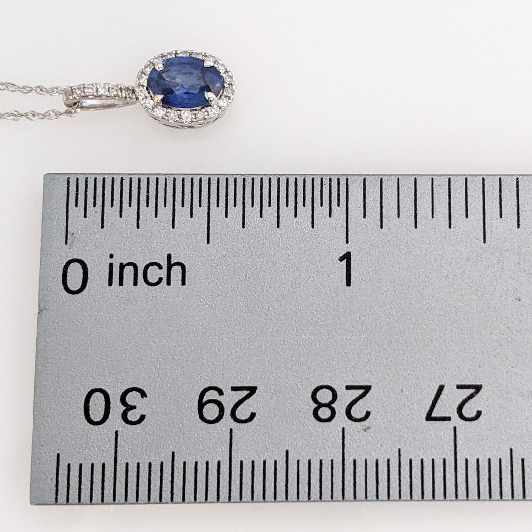 14K WHITE SAPPHIRE OVAL 5X7 WITH .13 DIAMOND TOTAL WEIGHT (26) ROUND ESTATE PENDANT & CHAIN 1.6 GRAMS