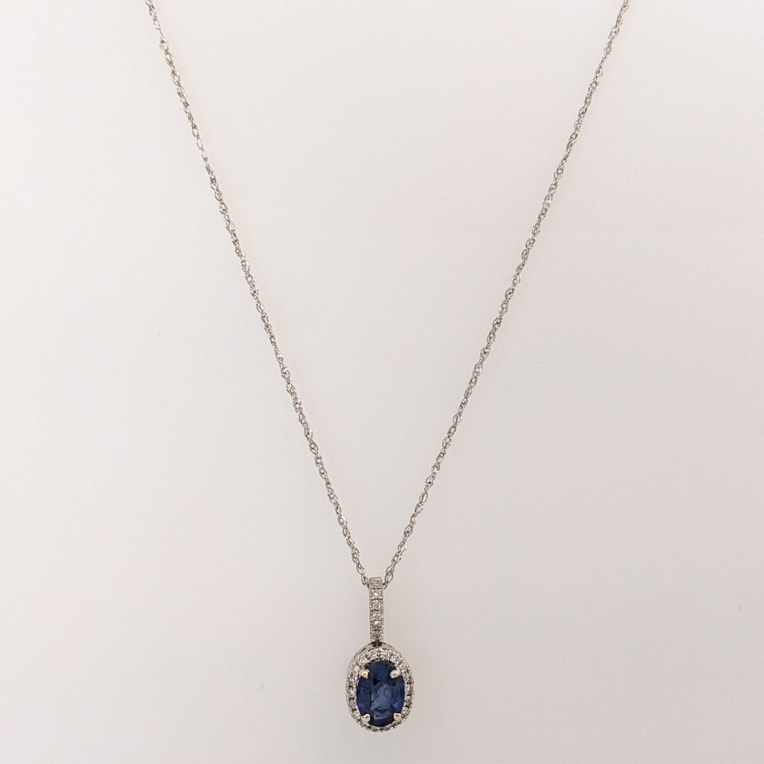 14K WHITE SAPPHIRE OVAL 5X7 WITH .13 DIAMOND TOTAL WEIGHT (26) ROUND ESTATE PENDANT & CHAIN 1.6 GRAMS