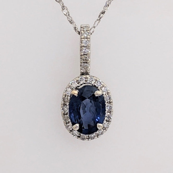 14K WHITE SAPPHIRE OVAL 5X7 WITH .13 DIAMOND TOTAL WEIGHT (26) ROUND ESTATE PENDANT & CHAIN 1.6 GRAMS