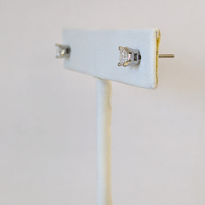14K WHITE .46 CARAT TOTAL WEIGHT SI2 E-F DIAMOND PRINCESS CUT (2) ESTATE STUD EARRINGS 0.8 GRAMS