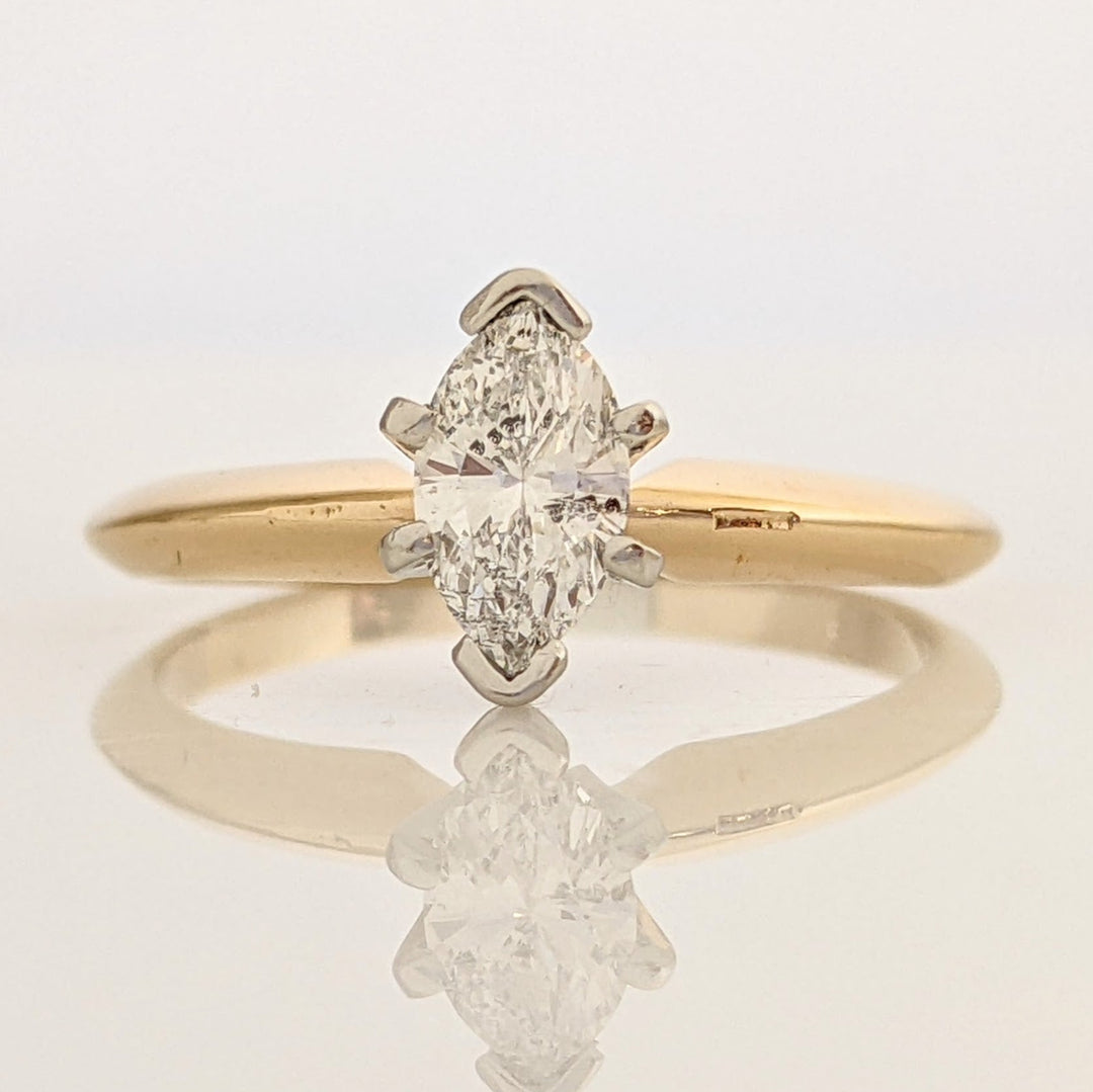 14K .40 CARAT TOTAL SI2-SI3 D DIAMOND MARQUISE CUT SOLITAIRE ESTATE RING