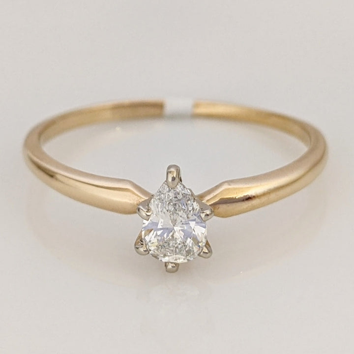14K .46 CARAT TOTAL SI2 G DIAMOND PEAR SOLITAIRE ESTATE RING 2.0 GRAMS