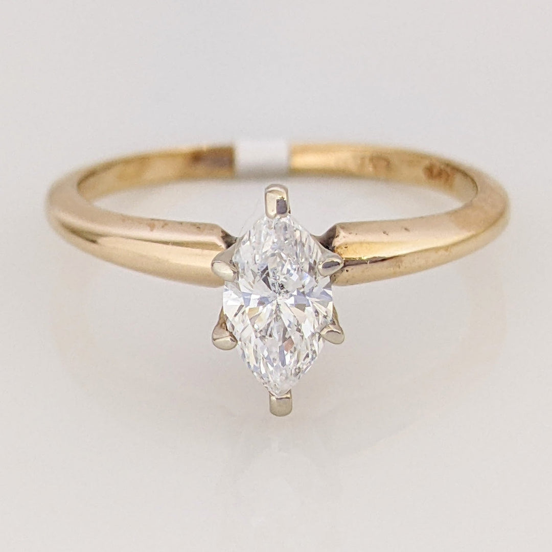 14K .48 CARAT TOTAL I1 F DIAMOND MARQUISE CUT SOLITAIRE ESTATE RING 1.7 GRAMS