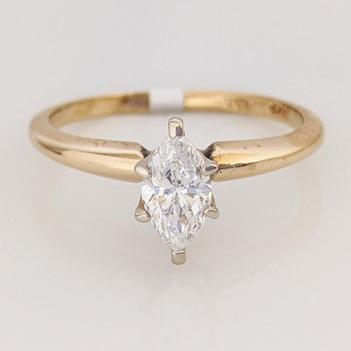 14K .48 CARAT TOTAL I1 F DIAMOND MARQUISE CUT SOLITAIRE ESTATE RING 1.7 GRAMS