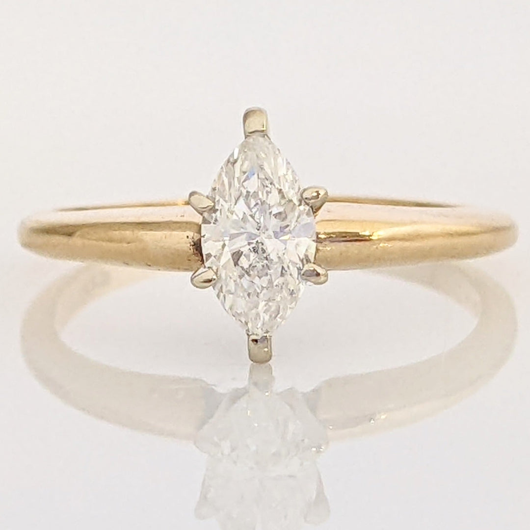 14K .48 CARAT TOTAL I1 F DIAMOND MARQUISE CUT SOLITAIRE ESTATE RING 1.7 GRAMS