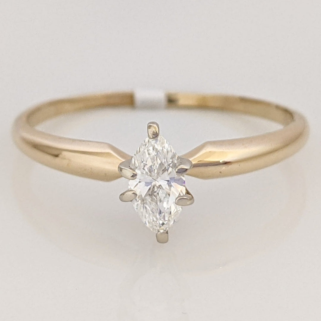 14K .34 CARAT TOTAL WEIGHT SI2 G DIAMOND MARQUISE CUT SOLITAIRE ESTATE RING 1.7 GRAMS