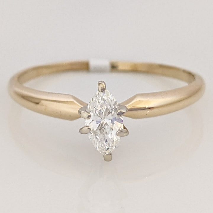 14K .34 CARAT TOTAL WEIGHT SI2 G DIAMOND MARQUISE CUT SOLITAIRE ESTATE RING 1.7 GRAMS