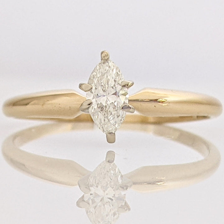 14K .34 CARAT TOTAL WEIGHT SI2 G DIAMOND MARQUISE CUT SOLITAIRE ESTATE RING 1.7 GRAMS