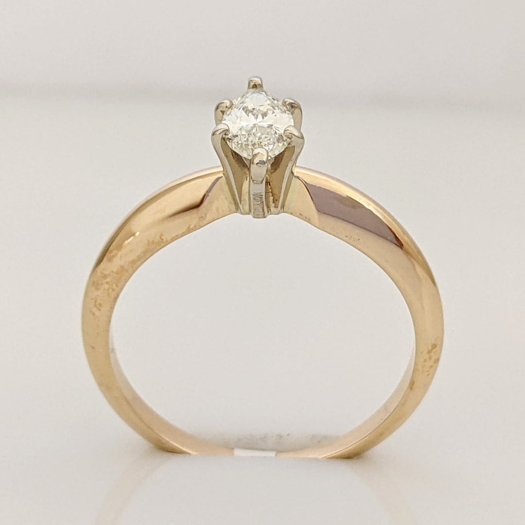 14K .37 CARAT TOTAL SI2 I DIAMOND MARQUISE CUT SOLITAIRE ESTATE RING 2.4 GRAMS