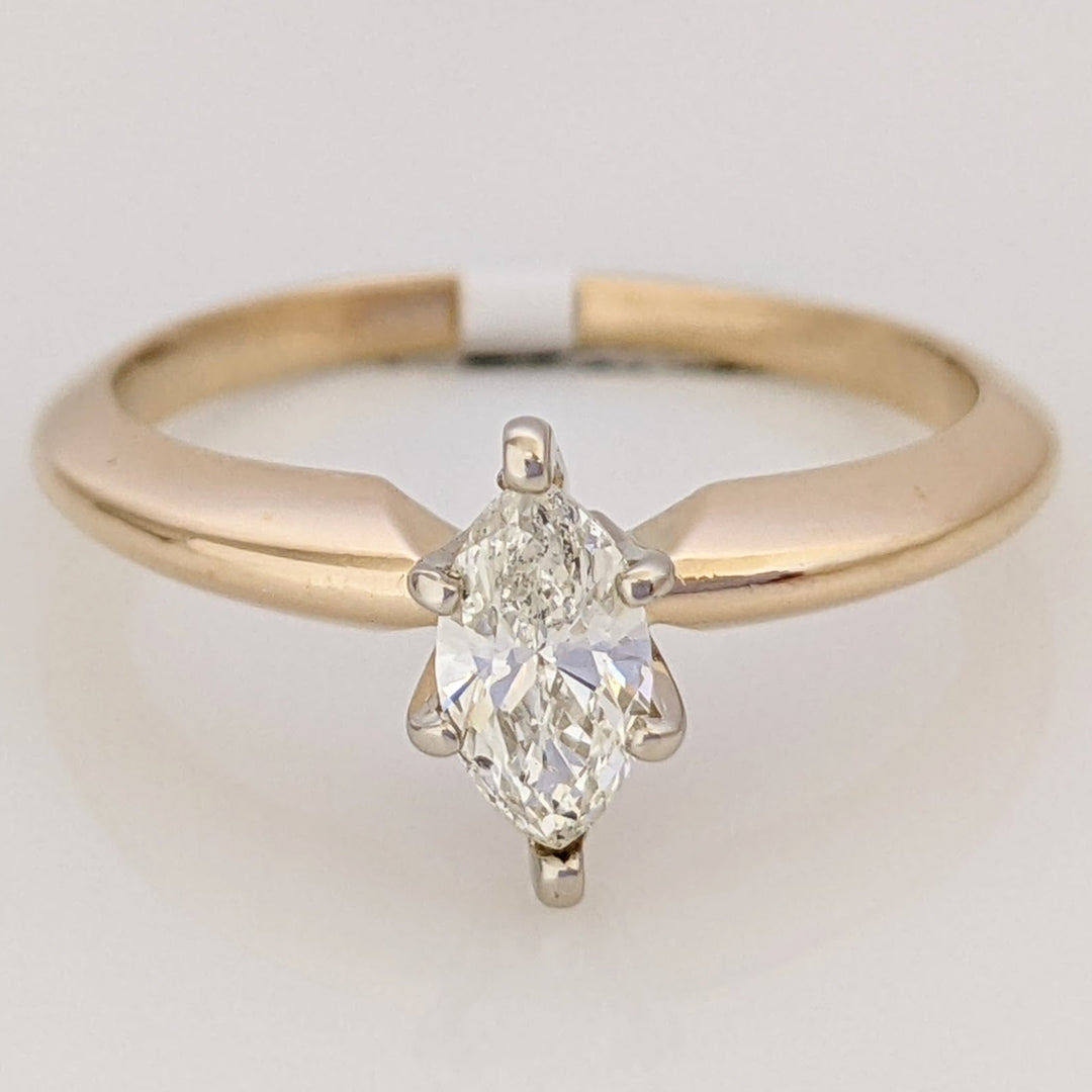 14K .37 CARAT TOTAL SI2 I DIAMOND MARQUISE CUT SOLITAIRE ESTATE RING 2.4 GRAMS