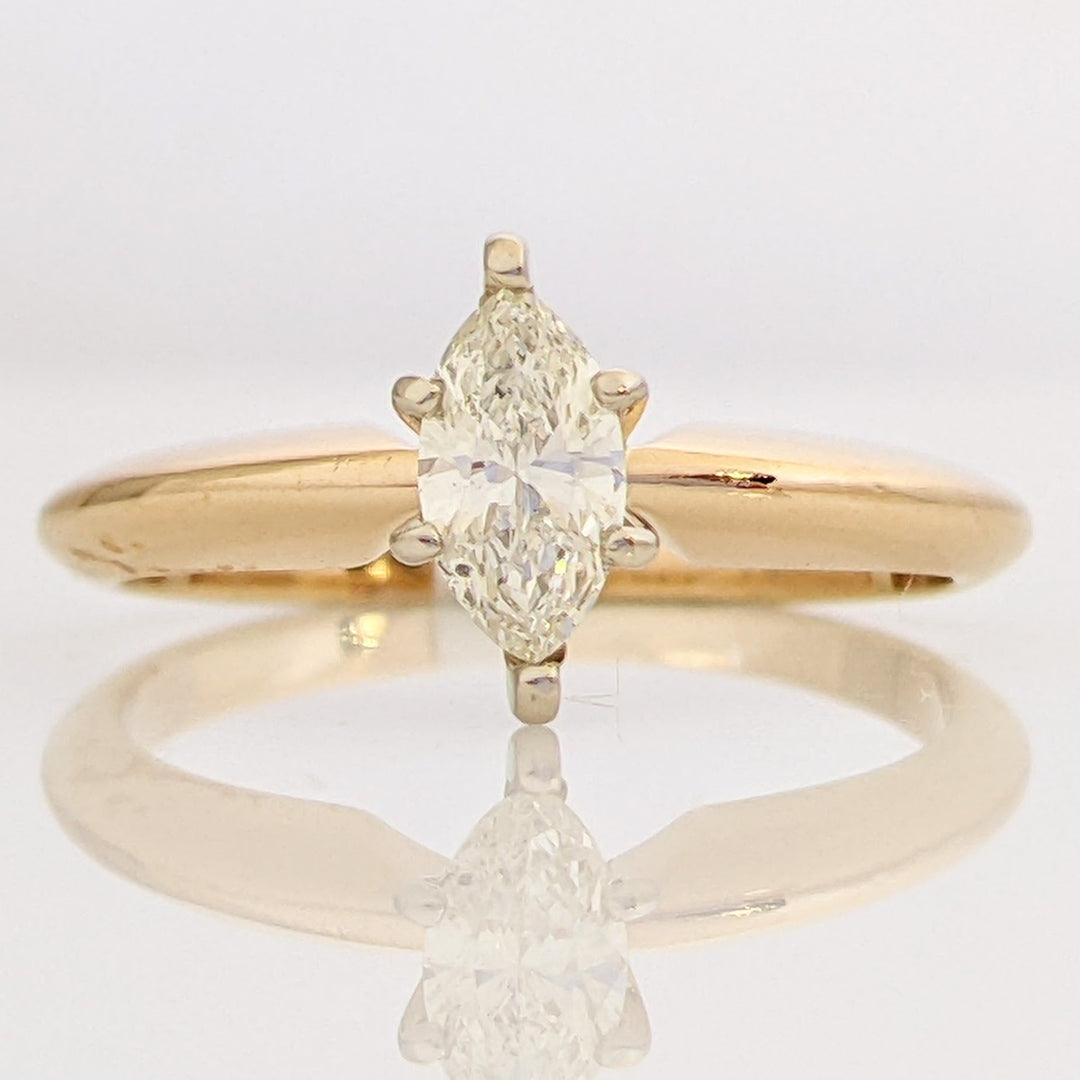 14K .37 CARAT TOTAL SI2 I DIAMOND MARQUISE CUT SOLITAIRE ESTATE RING 2.4 GRAMS