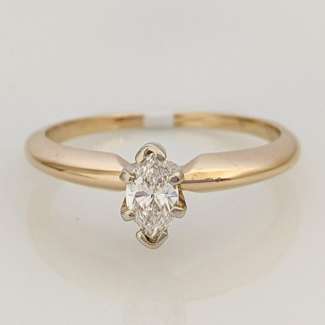14K .22 CARAT TOTAL WEIGHT SI1 J DIAMOND MARQUISE CUT SOLITAIRE ESTATE RING 2.4 GRAMS