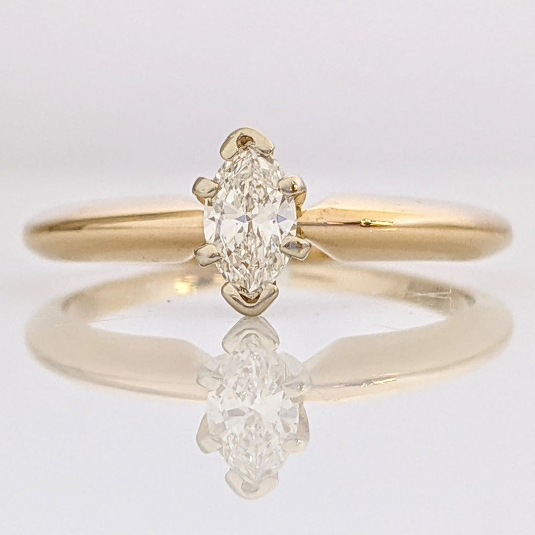 14K .22 CARAT TOTAL WEIGHT SI1 J DIAMOND MARQUISE CUT SOLITAIRE ESTATE RING 2.4 GRAMS