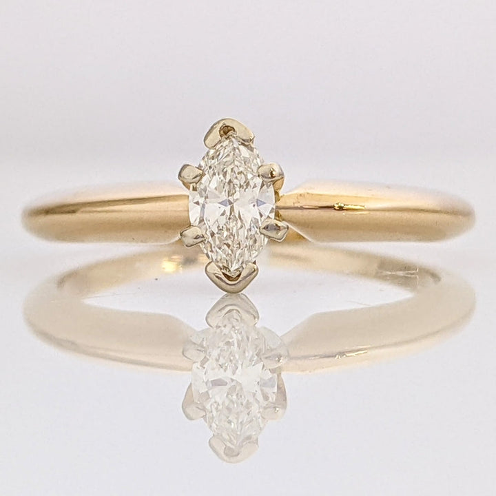 14K .22 CARAT TOTAL WEIGHT SI1 J DIAMOND MARQUISE CUT SOLITAIRE ESTATE RING 2.4 GRAMS