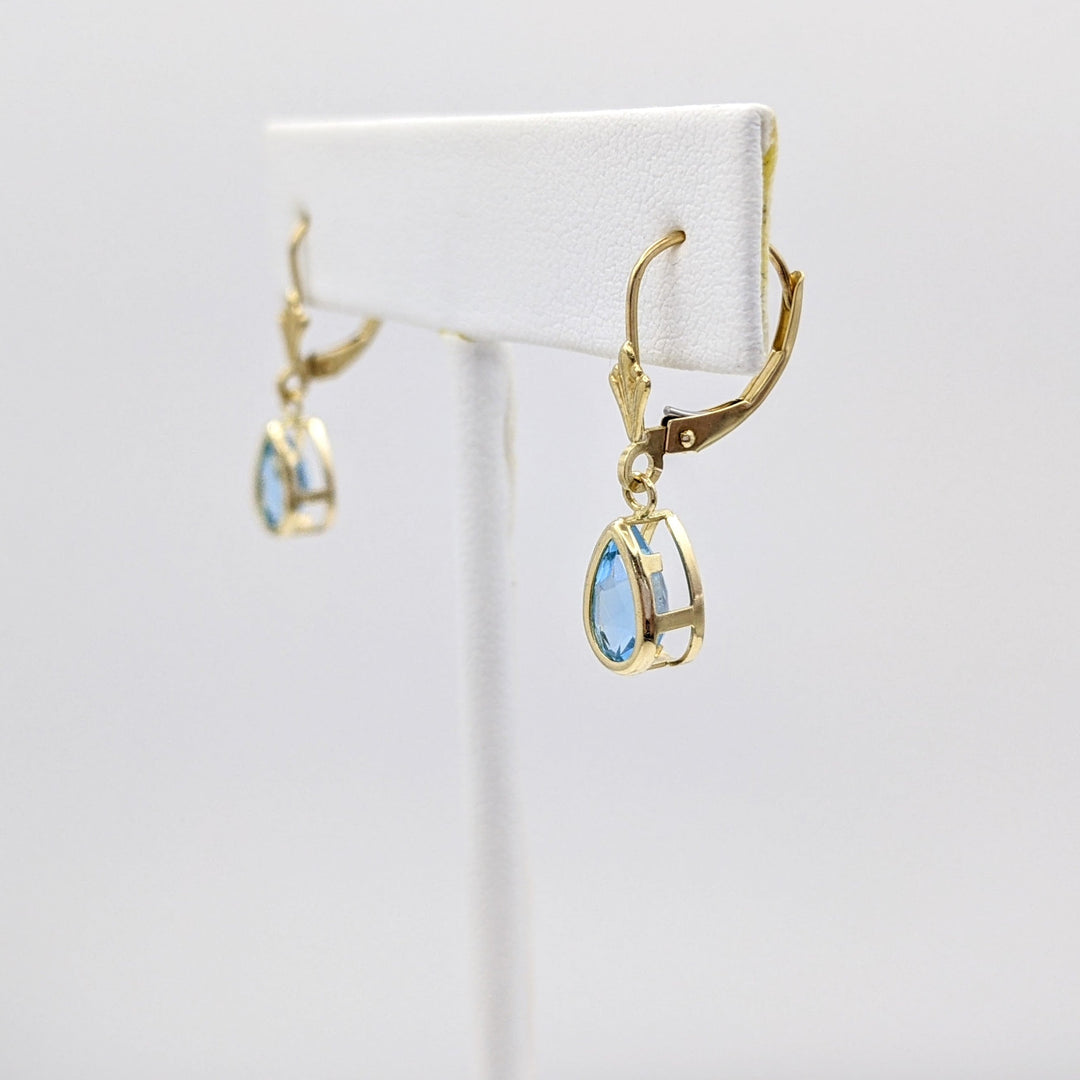10K BLUE TOPAZ PEAR 5X7 BEZEL LEVERBACK ESTATE EARRINGS 1.5 GRAMS