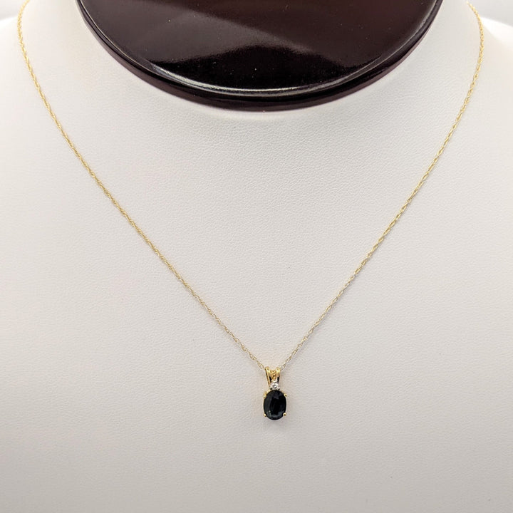 14K SAPPHIRE OVAL 5X7 WITH MELEE ESTATE PENDANT & CHAIN 1.2 GRAMS