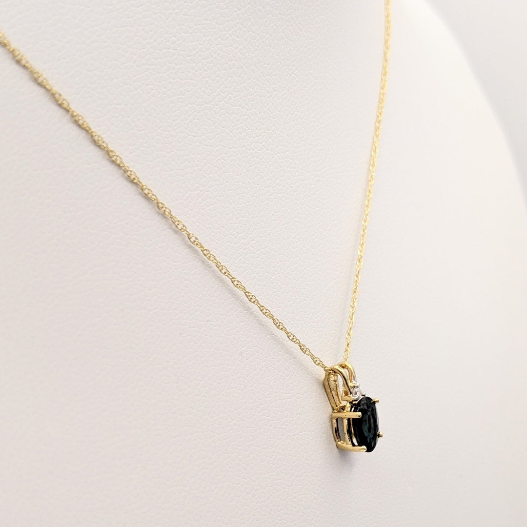 14K SAPPHIRE OVAL 5X7 WITH MELEE ESTATE PENDANT & CHAIN 1.2 GRAMS