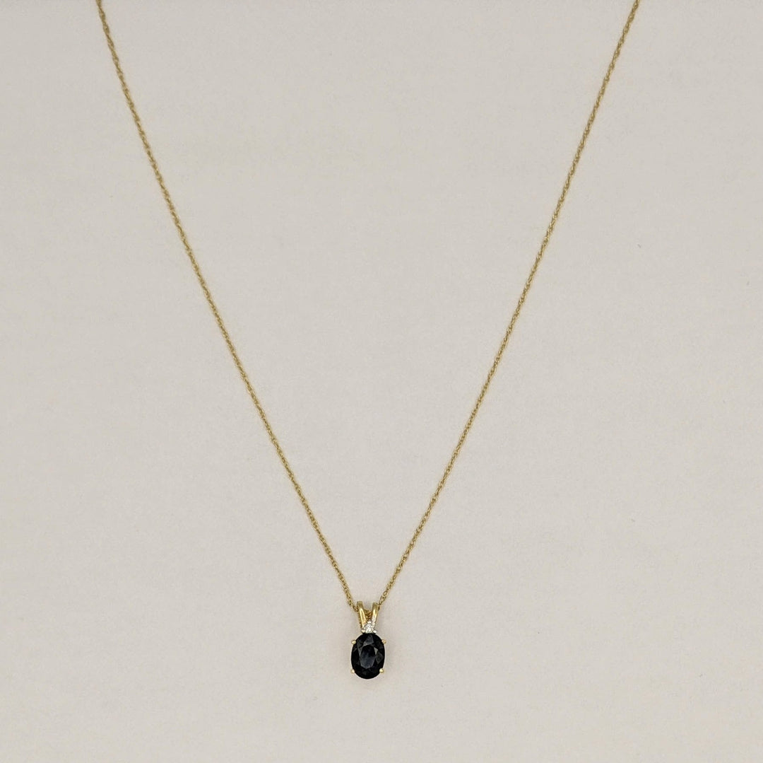 14K SAPPHIRE OVAL 5X7 WITH MELEE ESTATE PENDANT & CHAIN 1.2 GRAMS
