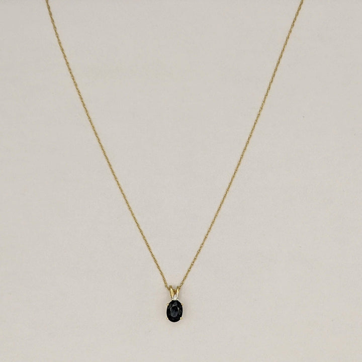 14K SAPPHIRE OVAL 5X7 WITH MELEE ESTATE PENDANT & CHAIN 1.2 GRAMS