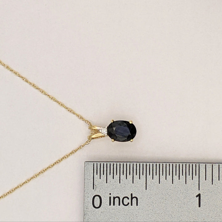 14K SAPPHIRE OVAL 5X7 WITH MELEE ESTATE PENDANT & CHAIN 1.2 GRAMS