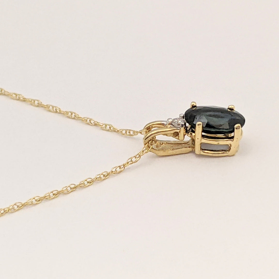 14K SAPPHIRE OVAL 5X7 WITH MELEE ESTATE PENDANT & CHAIN 1.2 GRAMS