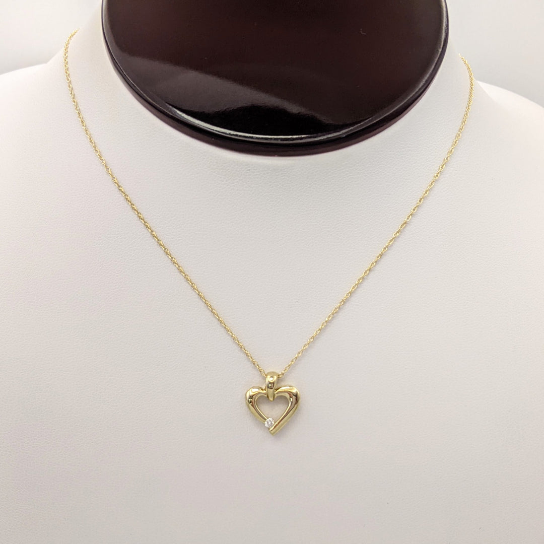 14K .05 CARAT TOTAL DIAMOND ROUND HEART ESTATE PENDANT & CHAIN 2.4 GRAMS